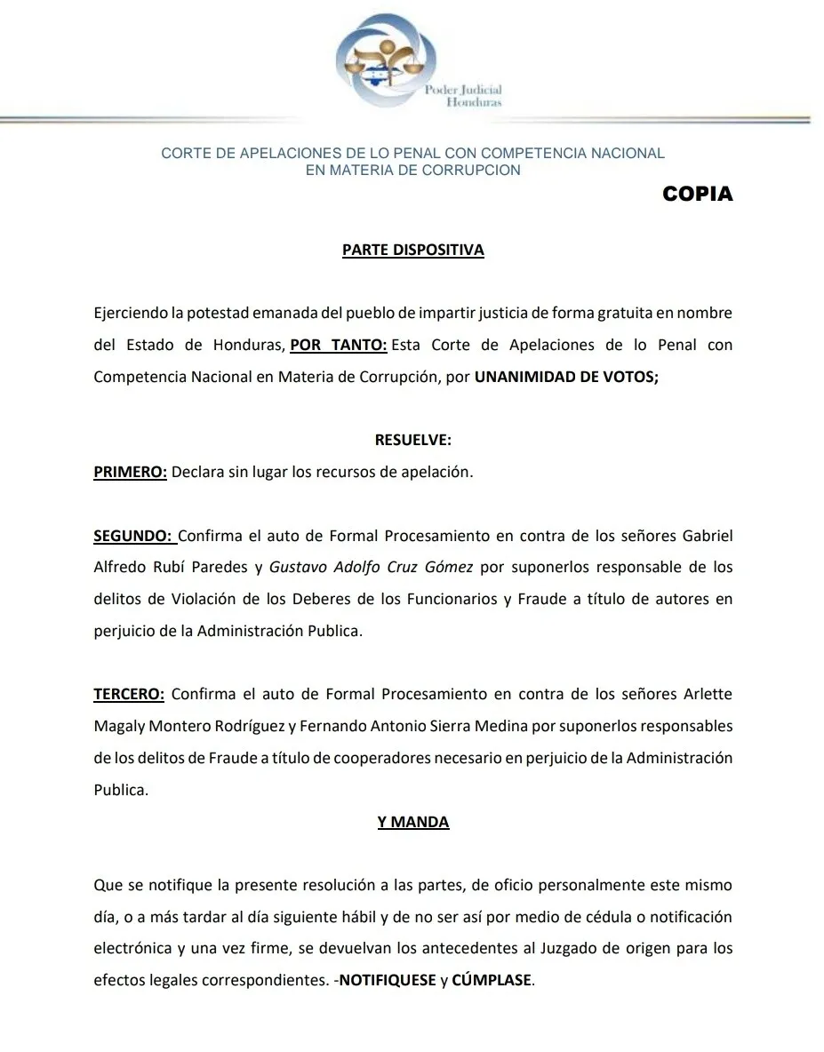 Corte de Apelaciones confirma procesamiento judicial por corrupción, contra extitulares de COPECO, Gabriel Rubí y Gustavo A. Cruz (2)
