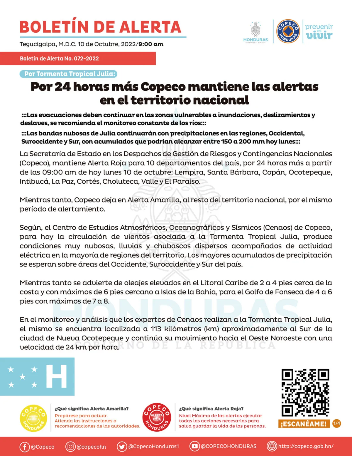 Por 24 horas más Copeco mantiene las alertas en el territorio nacional 01